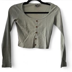 Elegant Sage Button-Up Crop Top
